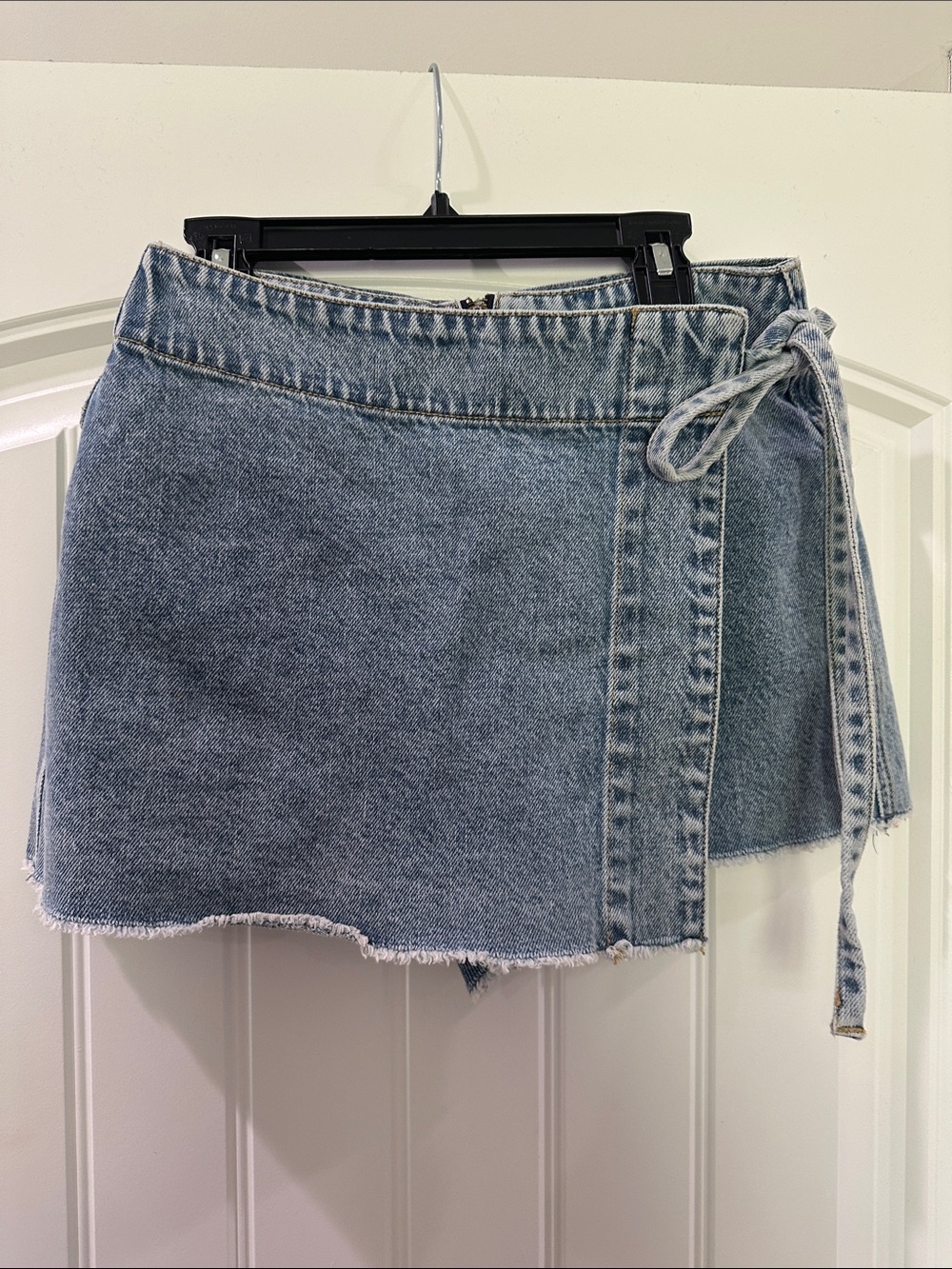 Altar'd State Light Blue Denim Wrap Mini Skort